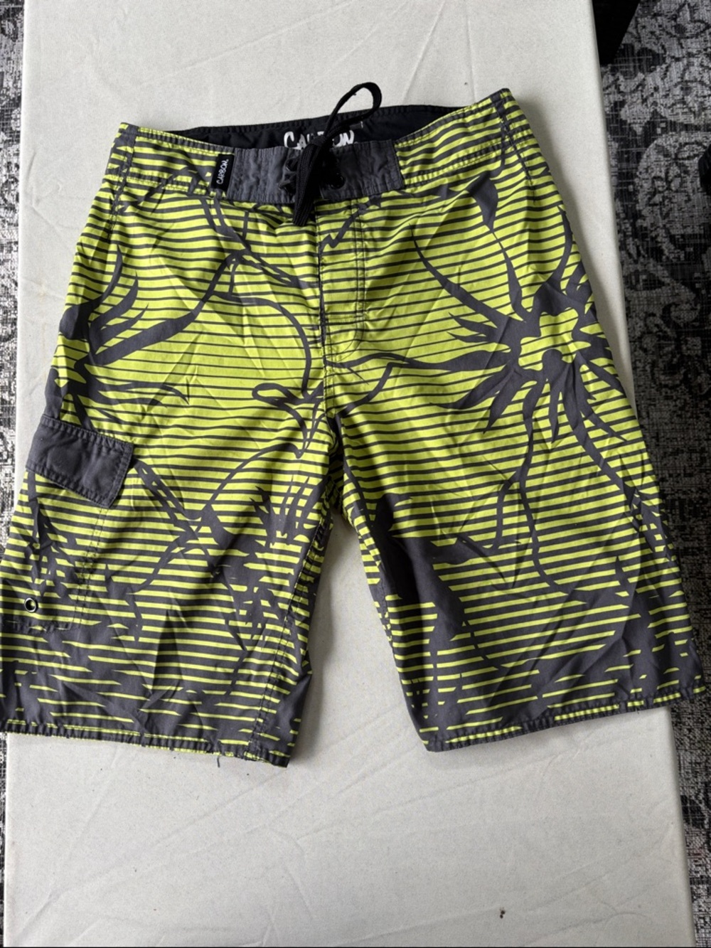 Carbon Neon Lime and Black Striped Swim Shorts